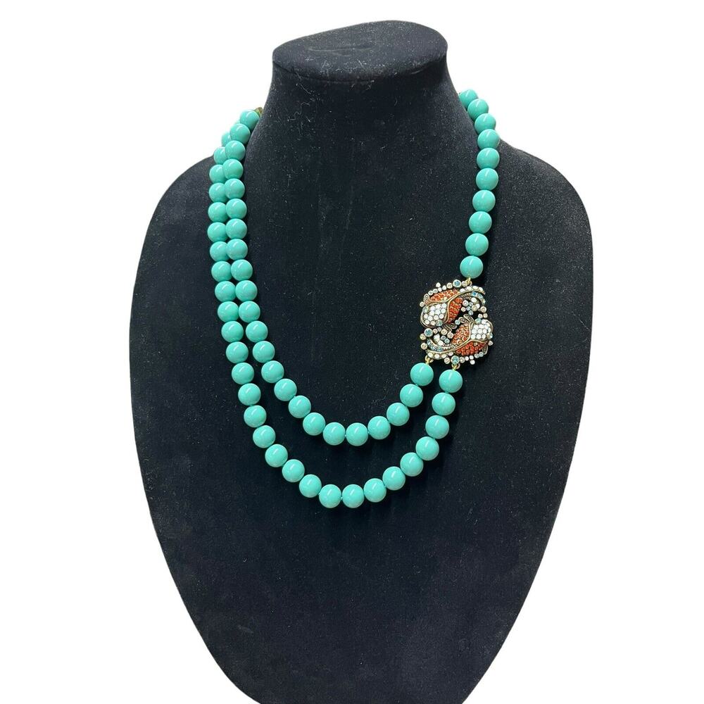 Heidi Daus Koi Fish Necklace Turquoise Colored Beads Swarovski Crystals